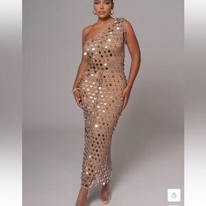 JLUXLABEL Sequin One-Shoulder Maxi Dress in Brown